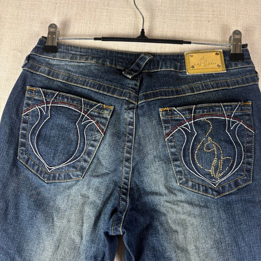 Baby Phat Y2K Flared Embroidered Big Cat Dark Wash Sz 9 Jeans